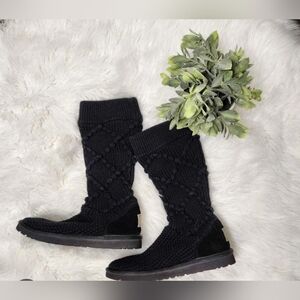Ugg Classic Tall Black Women's Black Cable Knit Sweater Boots 10
